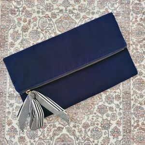 J. Crew Navy Blue Velvet Clutch with Striped Tassel